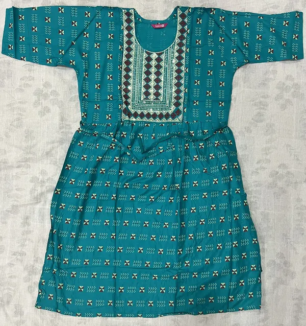 Teal_Rayon_Printed_Ethnic_Feeding_Kurti_For_Women