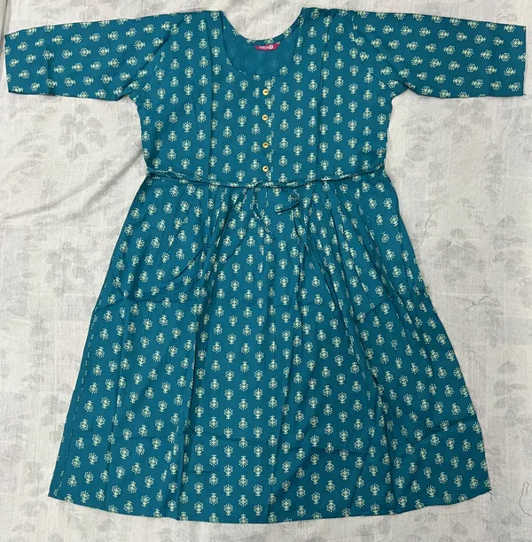 Teal_Rayon_Fit_And_Flare_Baby_Feeding_Kurti_For_Women