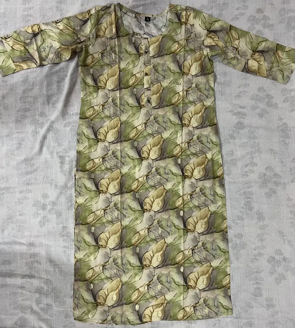 Green_Rayon_Straight_Leaf_Foil_Printed_Kurti_For_Women