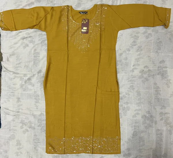 Mustard_Rayon_Straight_Plain_Kurti_For_Women