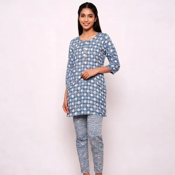 Blue_Rayon_Printed_Kurta_&_Pajama_Set_For_Women