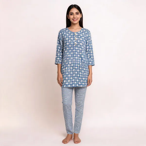 Blue_Rayon_Printed_Kurta_&_Pajama_Set_For_Women