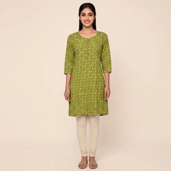 Green_Rayon_Straight_Printed_Ghera_Kurti_For_Women