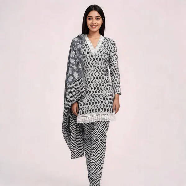 Grey_Cotton_Printed_Straight_Kurta_With_Bottom_&_Dupatta_For_Women