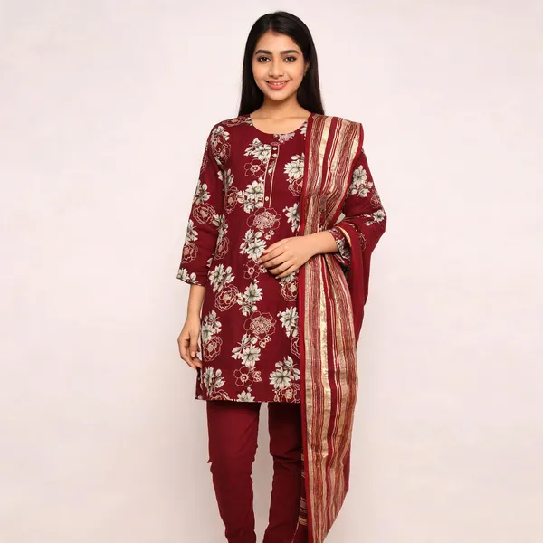 Maroon_Vatican_Foil_Printed_Kurti_With_Top_Bottom_&_Dupatta_For_Women