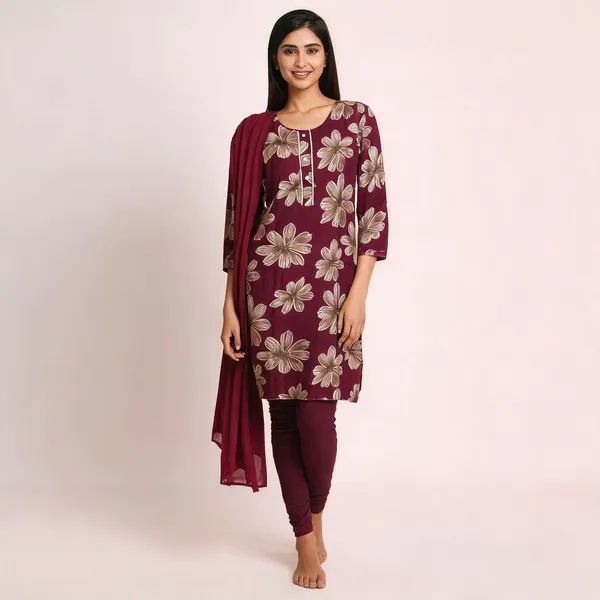 Maroon_Vatican_Foil_Printed_Kurta_With_Top,_Bottom_&_Dupatta_For_Women