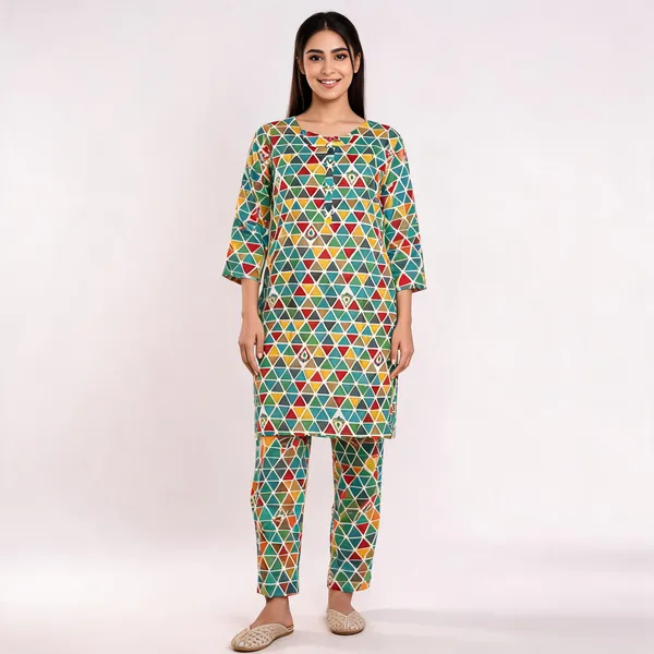 Multicolor_Rayon_Straight_Foil_Printed_Top_&_Bottom_2_Pc_Set_For_Women