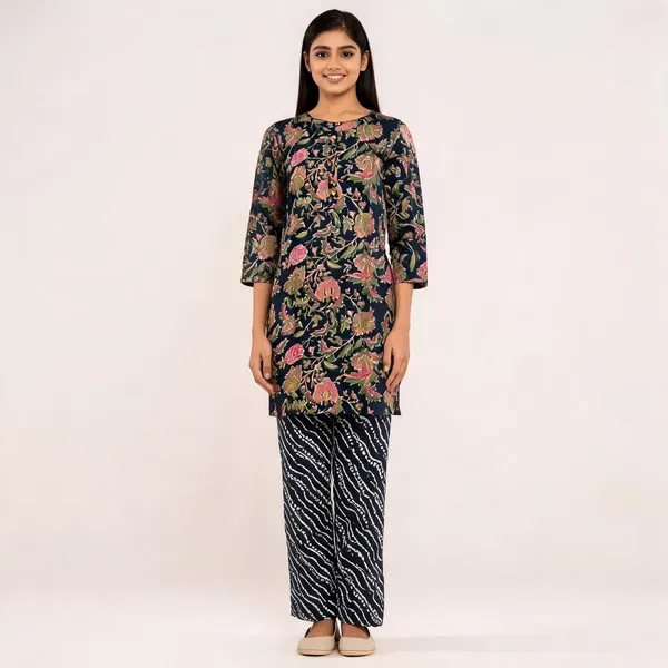 Navy_Rayon_Printed_Top_&_Bottom_2_Pc_Set_For_Women