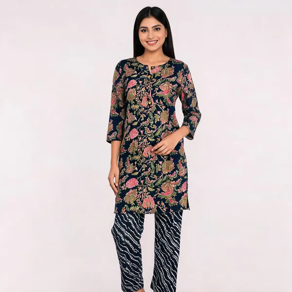 Navy_Rayon_Printed_Top_&_Bottom_2_Pc_Set_For_Women