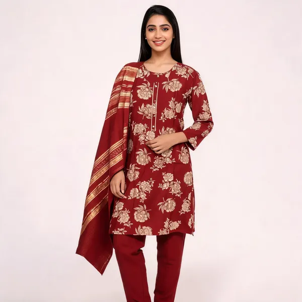 Maroon_Vatican_Printed_Kurta_With_Top,_Bottom_&_Dupatta_For_Women