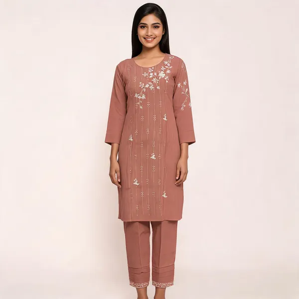 Rose_Rayon_Straight_Embroidered_Kurti_And_Bottom_Set_For_Women