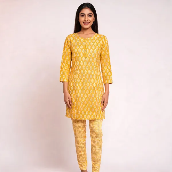 Yellow_Rayon_Printed_Kurta_&_Bottom_Set_For_Women