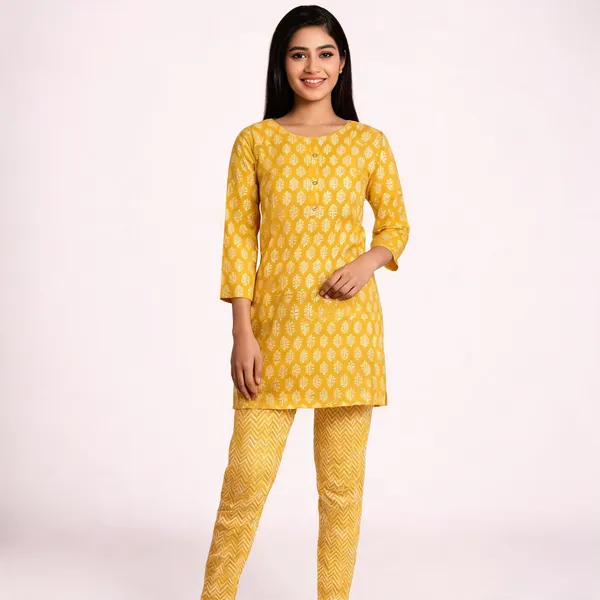 Yellow_Rayon_Printed_Kurta_&_Bottom_Set_For_Women