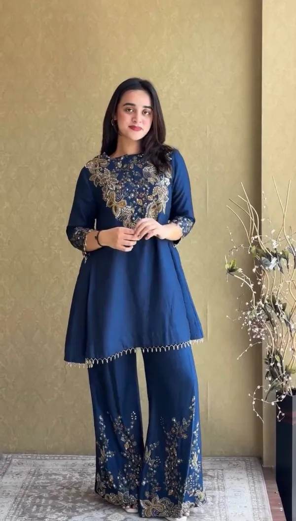 KURTI_PLAZZO_WITH_EMBROIDERY_SEMI-BEADS__WORK_ON_MALAI_CREPE_FABRIC