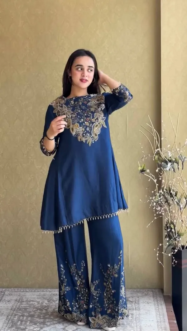 KURTI_PLAZZO_WITH_EMBROIDERY_SEMI-BEADS__WORK_ON_MALAI_CREPE_FABRIC