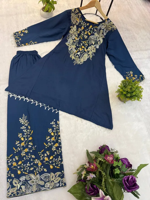 KURTI_PLAZZO_WITH_EMBROIDERY_SEMI-BEADS__WORK_ON_MALAI_CREPE_FABRIC
