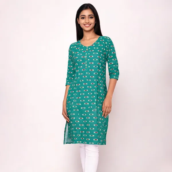 Teal_Rayon_Relaxed_Printed_Ghera_Kurti_For_Women
