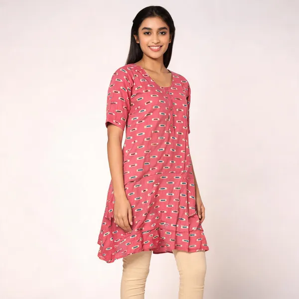 Brown_Rayon_Short_Sleeve_Printed_Kurti_For_Women