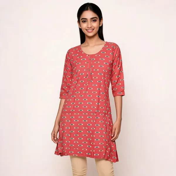 Brown_Rayon_Short_Sleeve_Printed_Kurti_For_Women