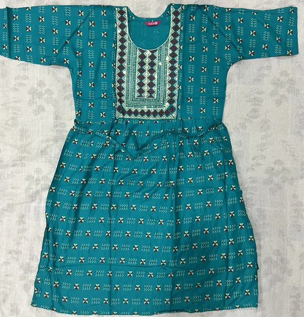 Teal_Rayon_Printed_Ethnic_Feeding_Kurti_For_Women