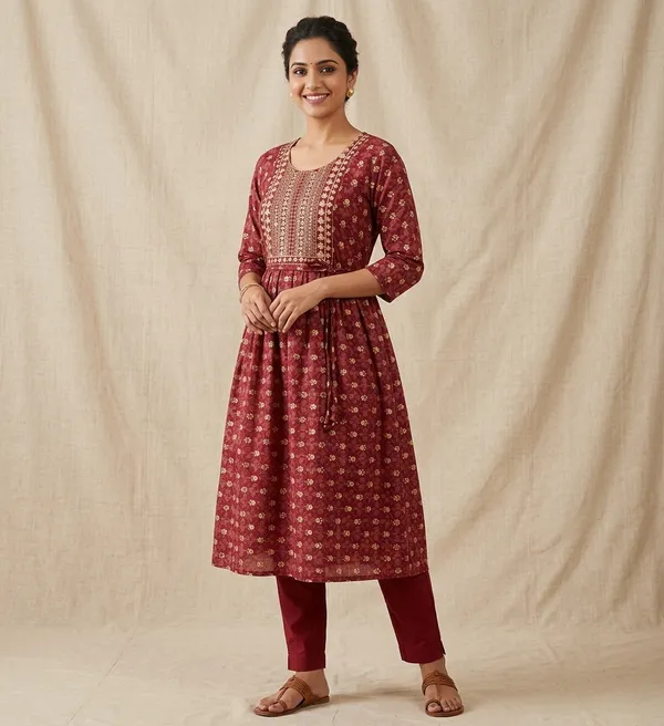Maroon_Rayon_A-Line_Baby_Feeding_Kurti_For_Women