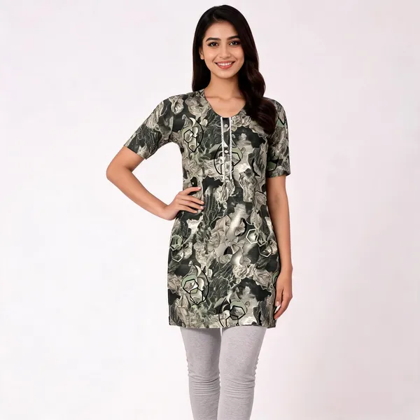 Olive_Green_Rayon_Printed_Kurti_For_Women