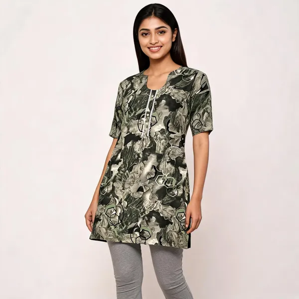 Olive_Green_Rayon_Printed_Kurti_For_Women
