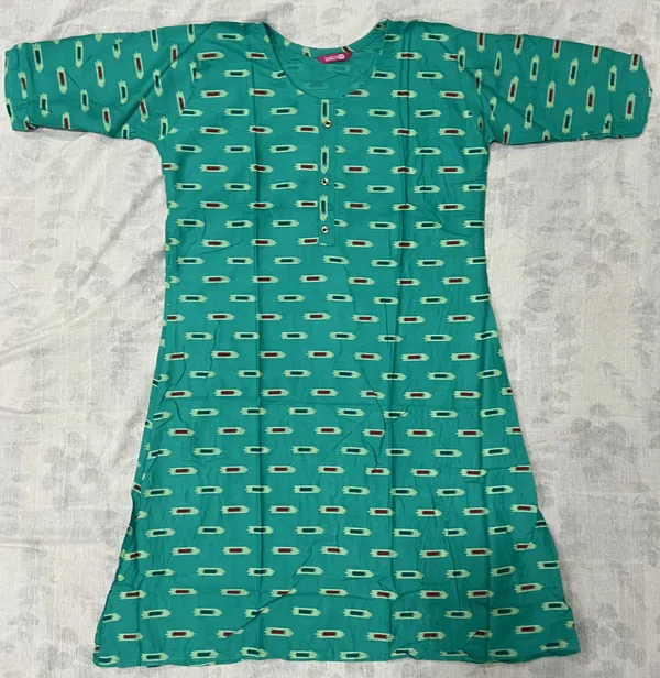 Teal_Rayon_Relaxed_Printed_Ghera_Kurti_For_Women