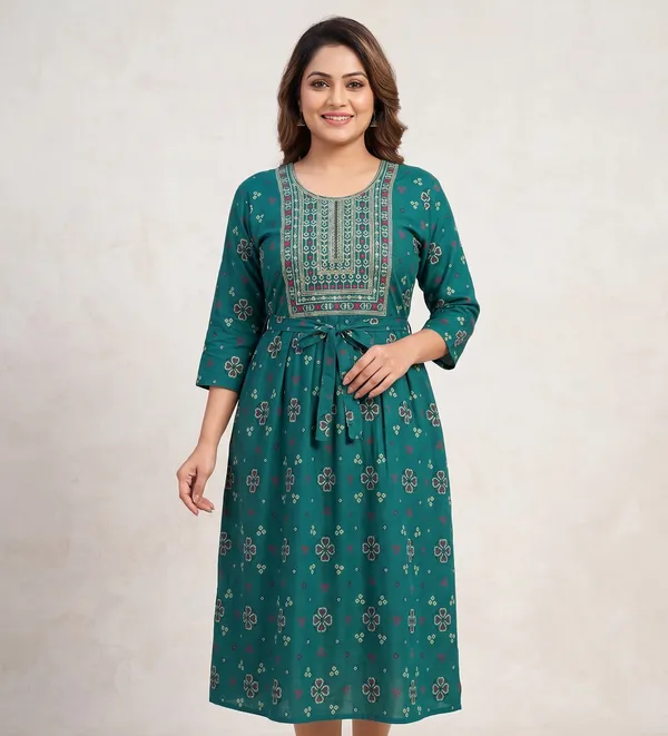 Green_Rayon_Floral_Gathered_Baby_Feeding_Kurti_For_Women