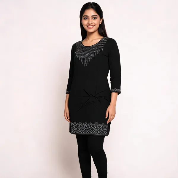 Black_Rayon_Full_Sleeve_Straight_Plain_Kurti_For_Women