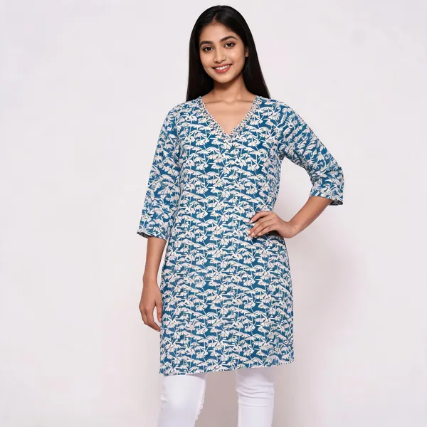 Blue_Poly_Cotton_Straight_Printed_Long_Kurti_For_Women