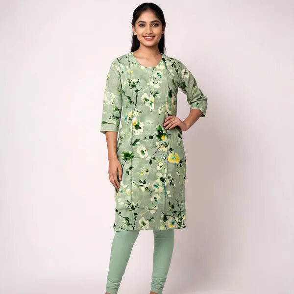 Green_Rayon_Straight_Foil_Printed_Kurti_For_Women