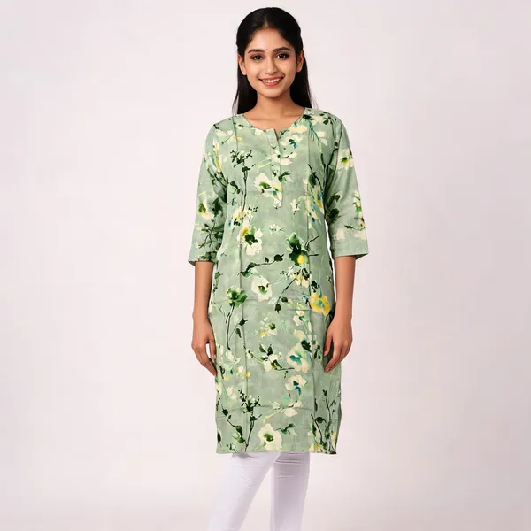 Green_Rayon_Straight_Foil_Printed_Kurti_For_Women