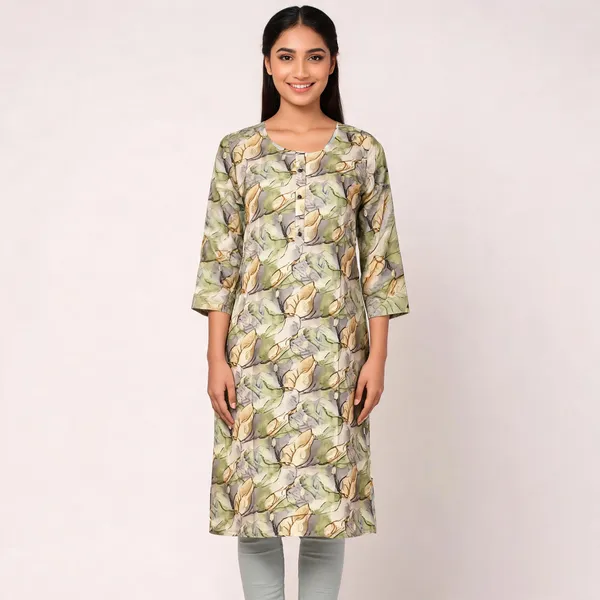 Green_Rayon_Straight_Leaf_Foil_Printed_Kurti_For_Women