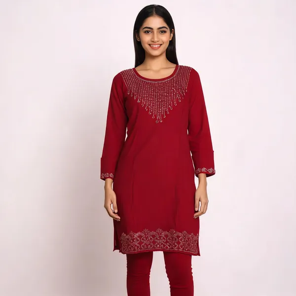 Maroon_Rayon_Straight_Full_Sleeve_Kurti_For_Women
