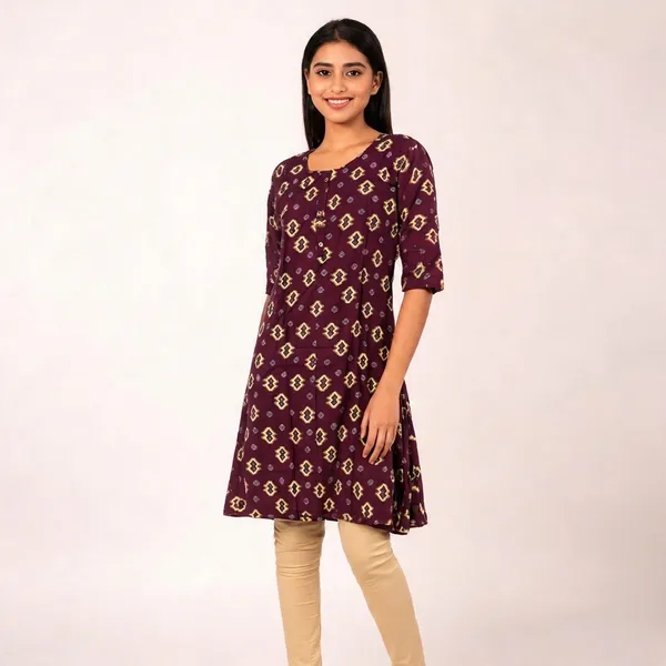 Maroon_Rayon_Straight_Printed_Ghera_Kurti_For_Women