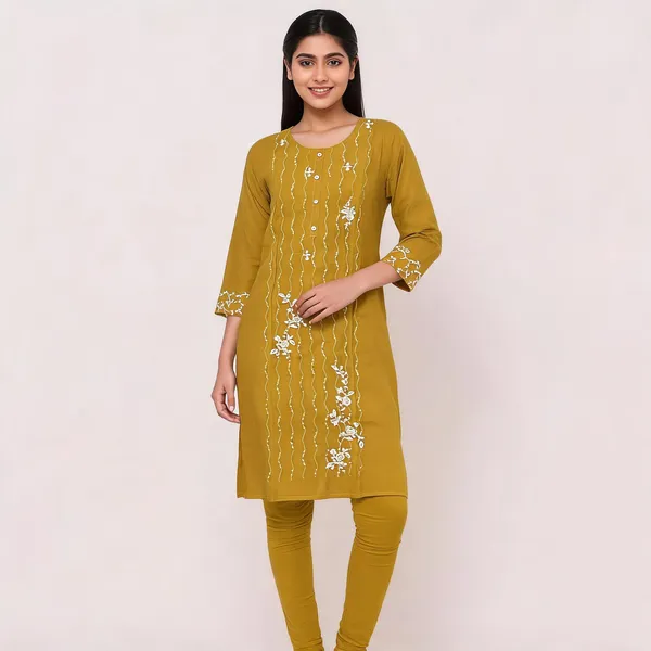 Mustard_Rayon_Straight_Embroidered_Kurti_Top_And_Bottom_For_Women