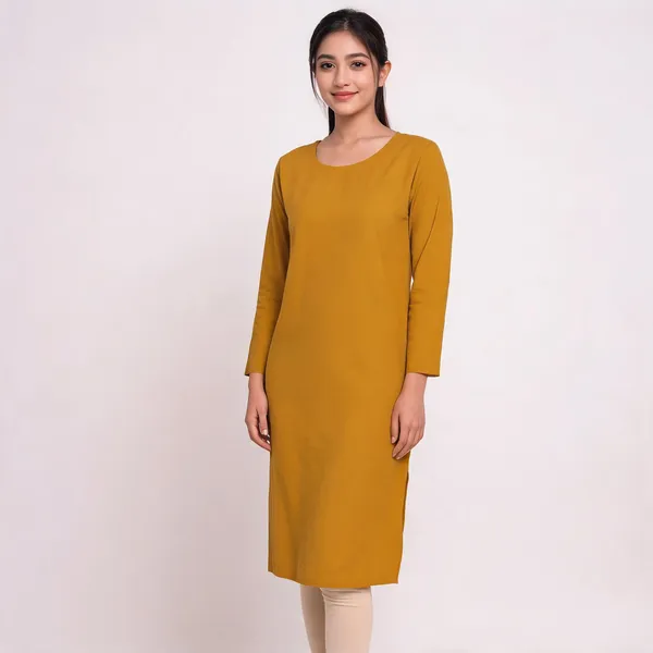 Mustard_Rayon_Straight_Plain_Kurti_For_Women