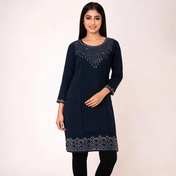 Black_Rayon_Full_Sleeve_Straight_Plain_Kurti_For_Women
