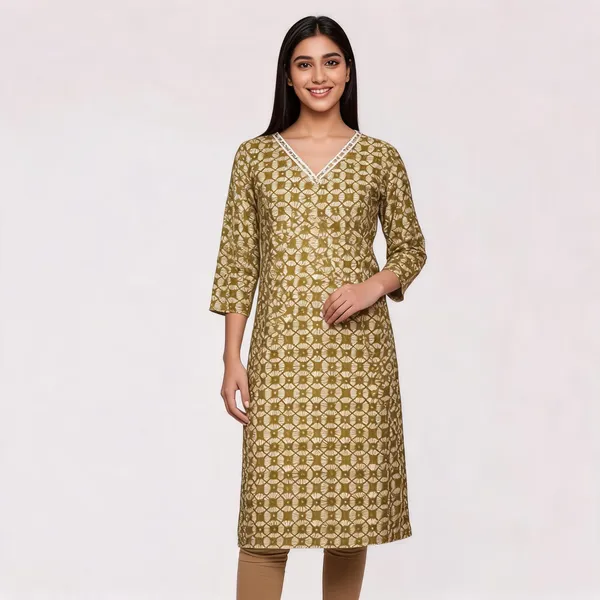 Olive_Poly_Cotton_Printed_Straight_Long_Kurti_For_Women