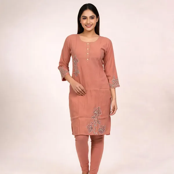 Peach_Roman_Straight_Printed_Kurti_For_Women