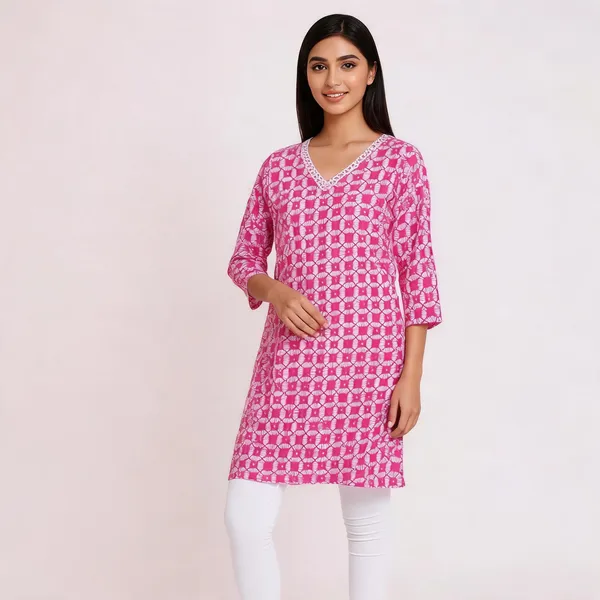 Pink_Poly_Cotton_Printed_Straight_Long_Kurti_For_Women