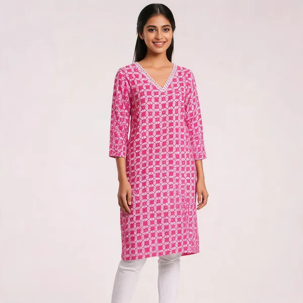 Pink_Poly_Cotton_Printed_Straight_Long_Kurti_For_Women