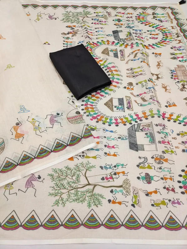 SOFT_LINEN_COTTON_WARLI_printed_Saree
