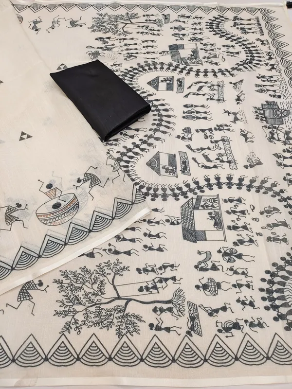SOFT_LINEN_COTTON_WARLI_printed_Saree