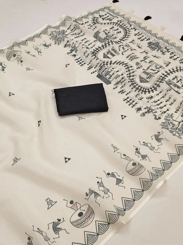 SOFT_LINEN_COTTON_WARLI_printed_Saree