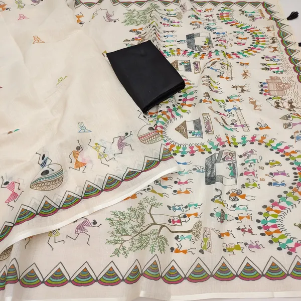SOFT_LINEN_COTTON_WARLI_printed_Saree