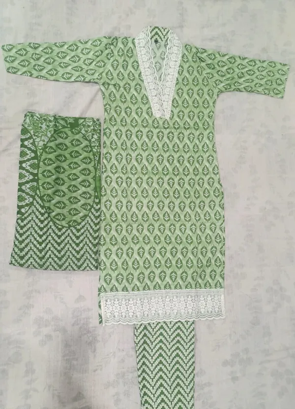 Green_Cotton_Printed_Straight_Kurta_With_Bottom_&_Dupatta_For_Women