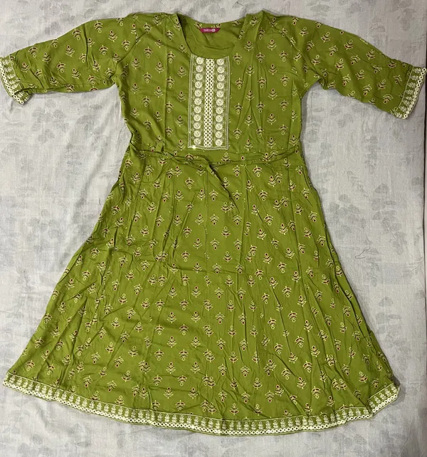 Olive_Green_Rayon_Flared_Printed_Kurti_For_Women