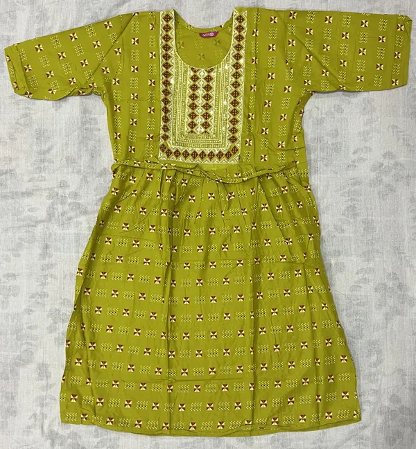 Olive_Green_Rayon_Flared_Printed_Kurti_For_Women
